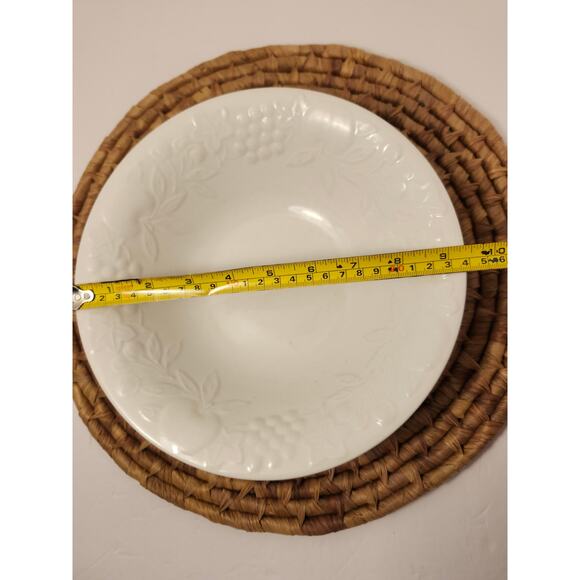 Gibson China Embossed Fruit Serving Bowl 9.5" Apple Grapes Leaves White Single - Picture 11 of 13